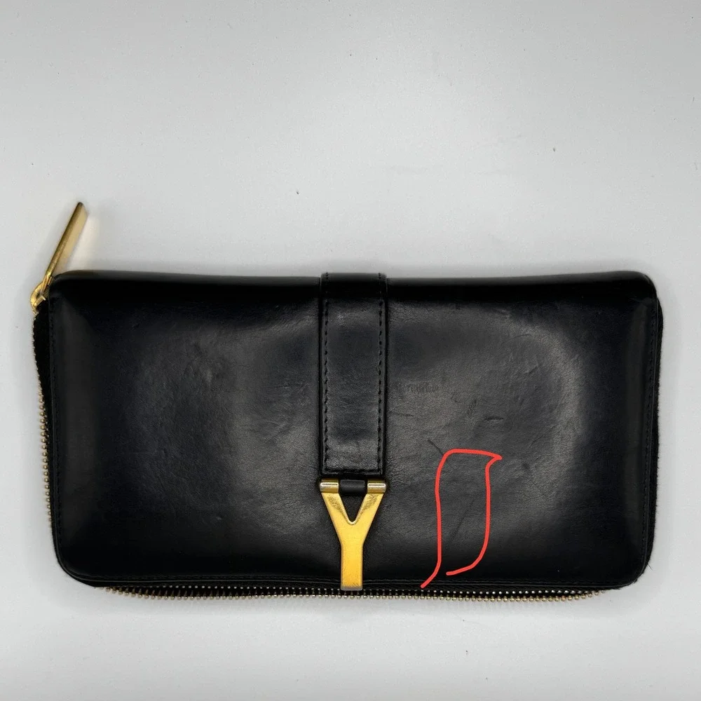 Saint Laurent‎ Paris Black Leather YSL Gold Hardware Zip Around Wallet
